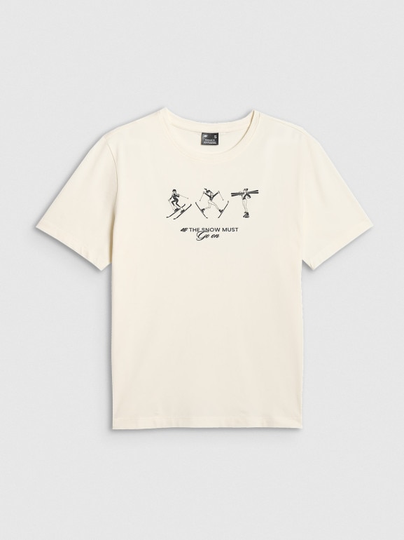 Damski t-shirt z nadrukiem 4F 4FRSS26TTSHF3447 - kremowy