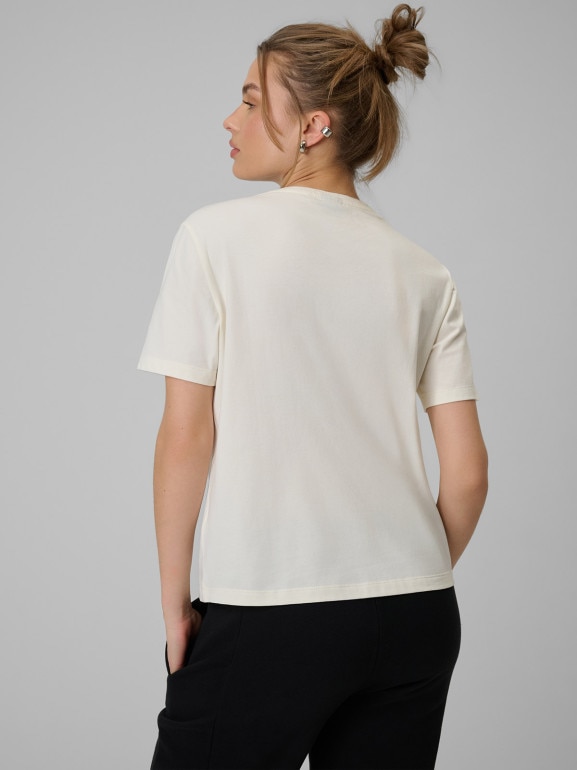 Damski t-shirt z nadrukiem 4F 4FRSS26TTSHF3447 - kremowy