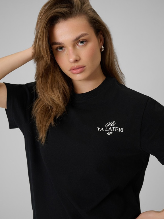 Damski t-shirt z nadrukiem 4F 4FRSS26TTSHF3449 - czarny