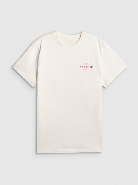 Damski t-shirt z nadrukiem 4F 4FRSS26TTSHF3449 - kremowy