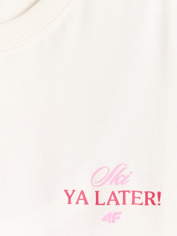 Damski t-shirt z nadrukiem 4F 4FRSS26TTSHF3449 - kremowy