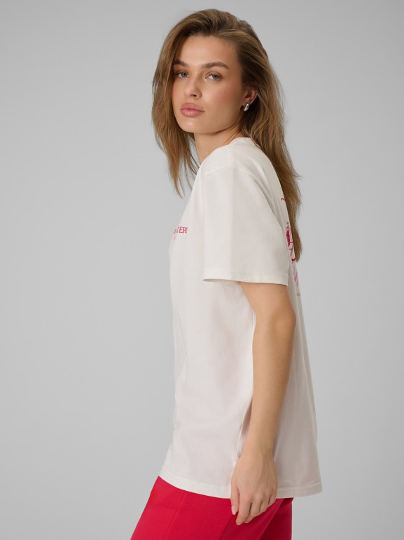 Damski t-shirt z nadrukiem 4F 4FRSS26TTSHF3449 - kremowy