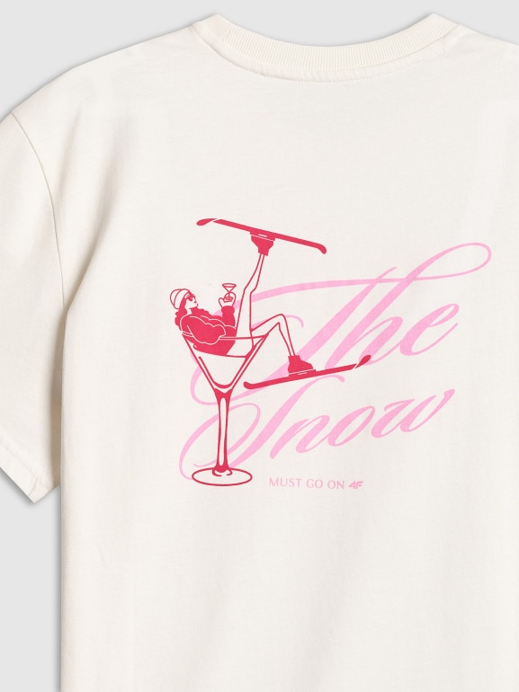 Damski t-shirt z nadrukiem 4F 4FRSS26TTSHF3449 - kremowy