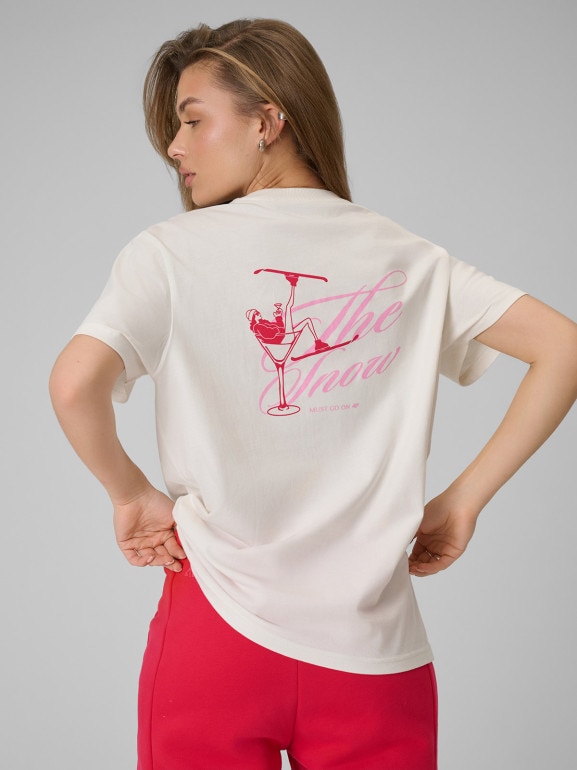 Damski t-shirt z nadrukiem 4F 4FRSS26TTSHF3449 - kremowy