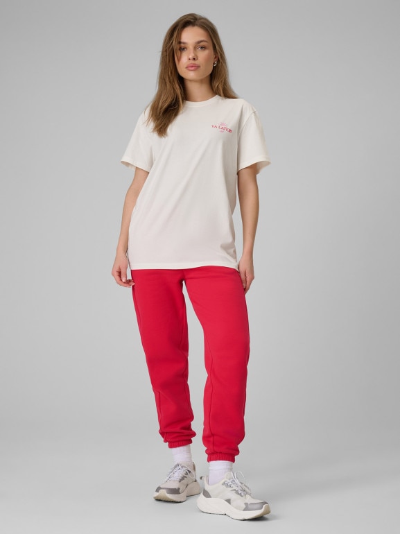 Damski t-shirt z nadrukiem 4F 4FRSS26TTSHF3449 - kremowy