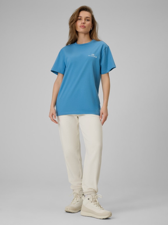 Damski t-shirt z nadrukiem 4F 4FRSS26TTSHF3449 - niebieski