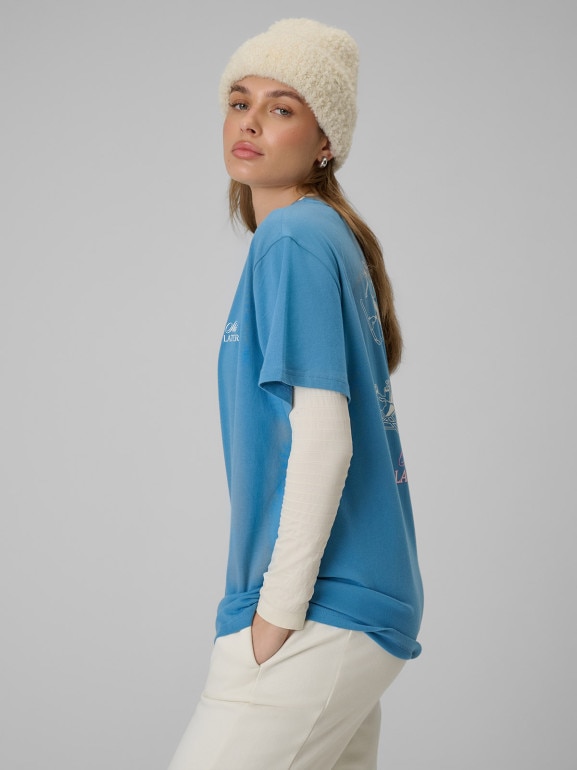 Damski t-shirt z nadrukiem 4F 4FRSS26TTSHF3449 - niebieski