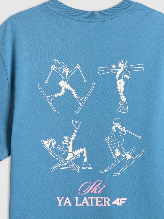 Damski t-shirt z nadrukiem 4F 4FRSS26TTSHF3449 - niebieski