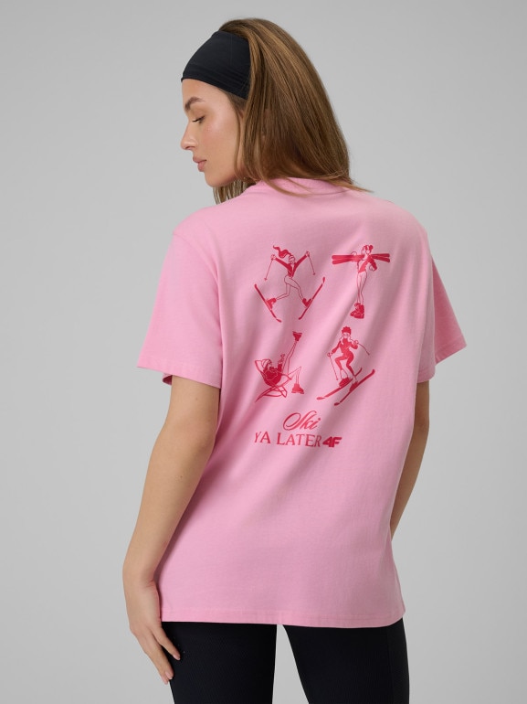 Damski t-shirt z nadrukiem 4F 4FRSS26TTSHF3449 - różowy