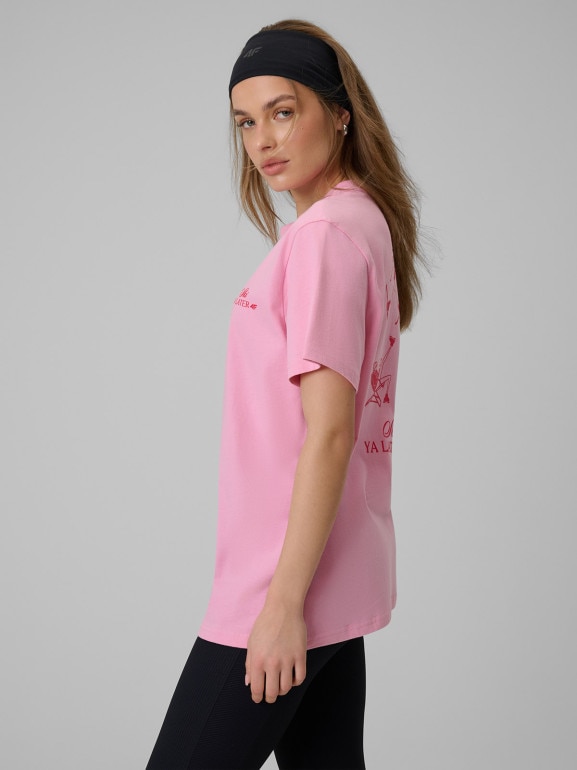 Damski t-shirt z nadrukiem 4F 4FRSS26TTSHF3449 - różowy