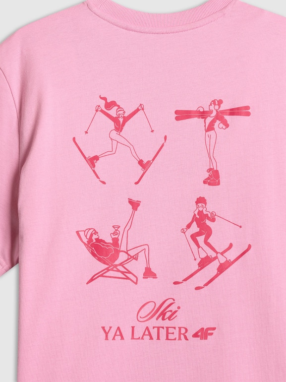 Damski t-shirt z nadrukiem 4F 4FRSS26TTSHF3449 - różowy