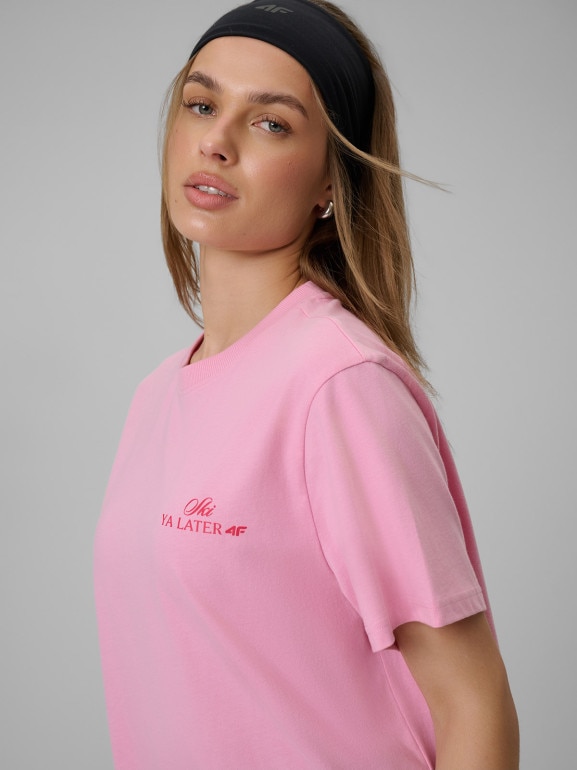 Damski t-shirt z nadrukiem 4F 4FRSS26TTSHF3449 - różowy