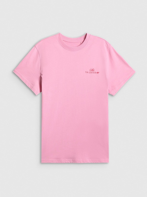 Damski t-shirt z nadrukiem 4F 4FRSS26TTSHF3449 - różowy