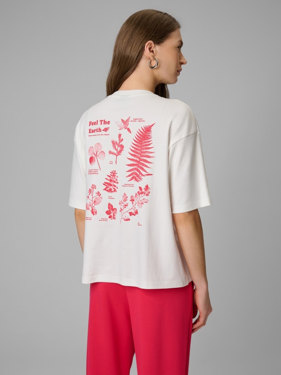 Damski t-shirt z nadrukiem 4F 4FRSS26TTSHF3704 - biały