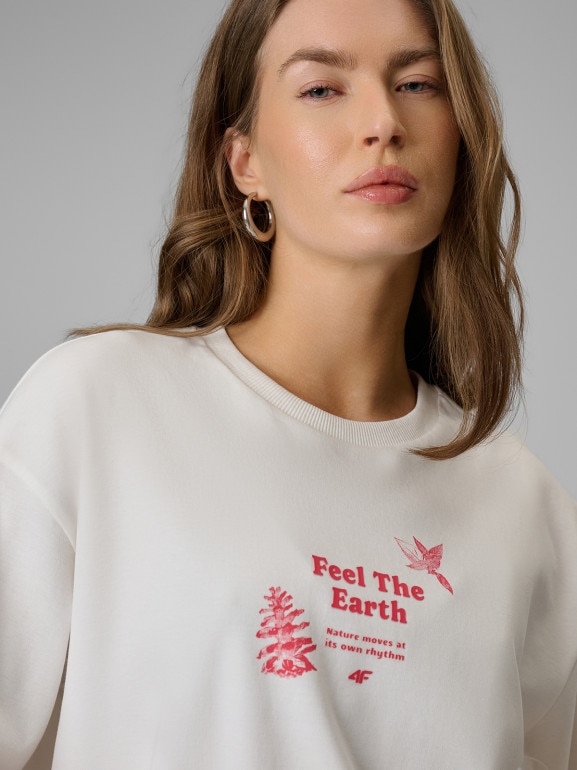 Damski t-shirt z nadrukiem 4F 4FRSS26TTSHF3704 - biały