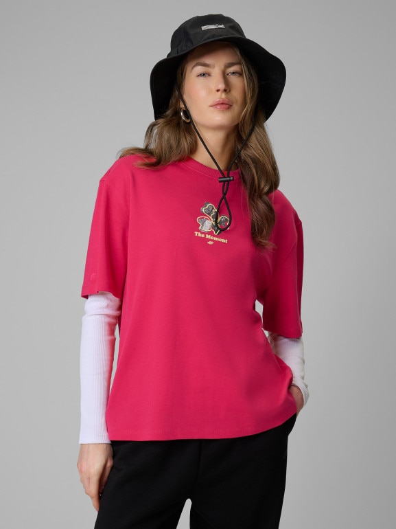 Damski t-shirt z nadrukiem 4F 4FRSS26TTSHF3706 - różowy