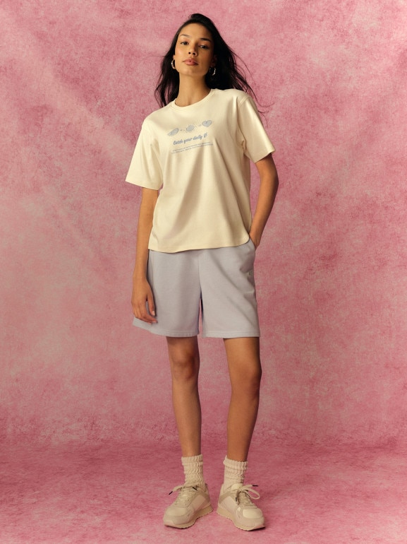 Damski t-shirt z nadrukiem 4F 4FRSS26TTSHF3848 - kremowy