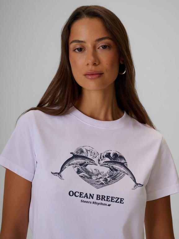 Damski t-shirt z nadrukiem 4F 4FRSS26TTSHF4019 - biały