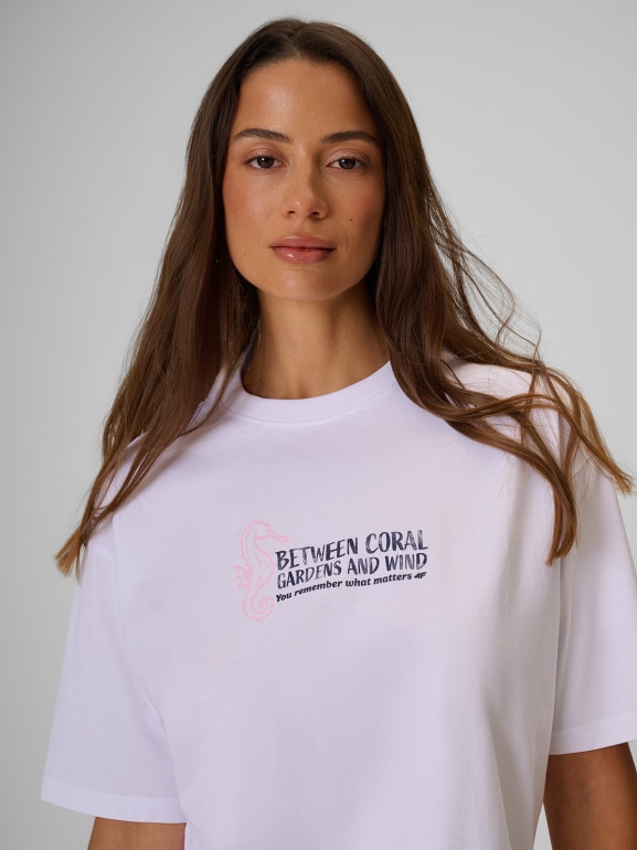 Damski t-shirt z nadrukiem 4F 4FRSS26TTSHF4022 - biały