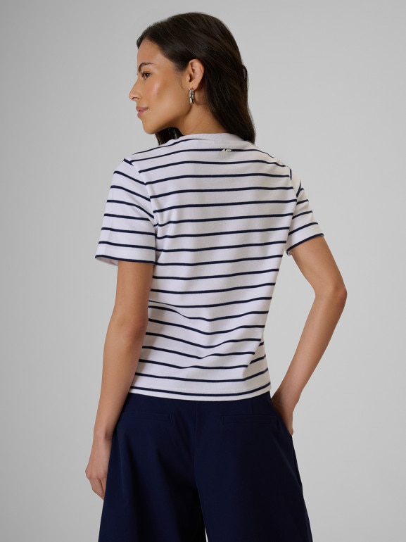 Damski t-shirt w paski 4F 4FRSS26TTSHF4023 - biały