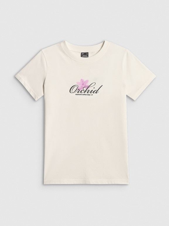 Damski t-shirt z nadrukiem 4F 4FRSS26TTSHF4028 - biały