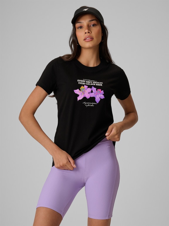 Damski t-shirt z nadrukiem 4F 4FRSS26TTSHF4028 - czarny