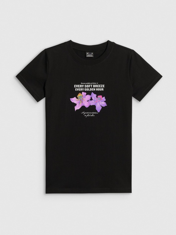 Damski t-shirt z nadrukiem 4F 4FRSS26TTSHF4028 - czarny