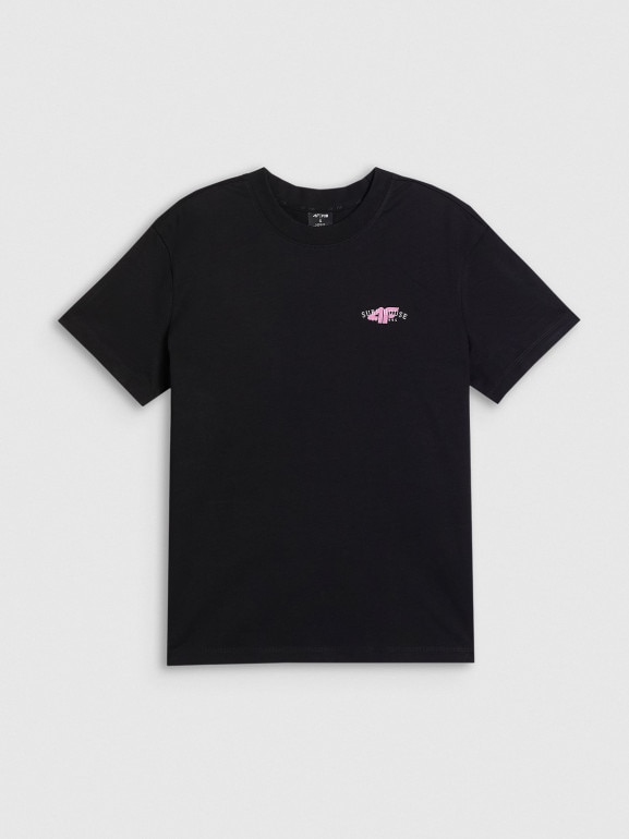 Damski t-shirt z nadrukiem 4F 4FRSS26TTSHF4516 - czarny