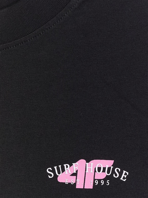 Damski t-shirt z nadrukiem 4F 4FRSS26TTSHF4516 - czarny