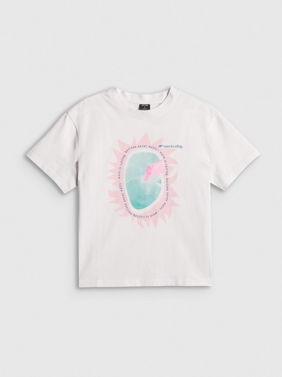 Damski t-shirt z nadrukiem 4F 4FRSS26TTSHF4536 - biały