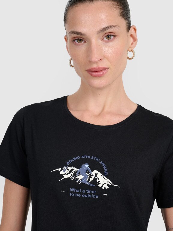 Damski t-shirt z nadrukiem 4F 4FWAW25TTSHF2713 - czarny