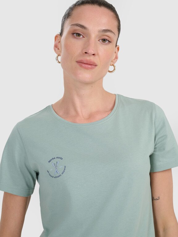 Damski t-shirt z nadrukiem 4F 4FWAW25TTSHF2713 - zielony