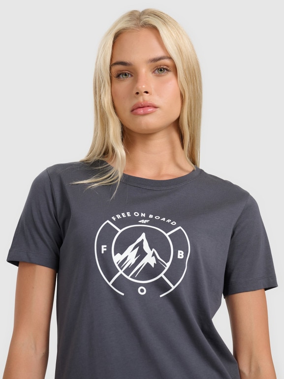 Damski t-shirt z nadrukiem 4F 4FWAW25TTSHF3118 - szary