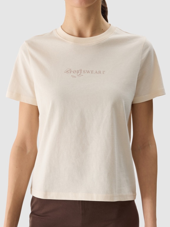 Damski t-shirt z nadrukiem 4F 4FWSS24TTSHF1354 - żółty