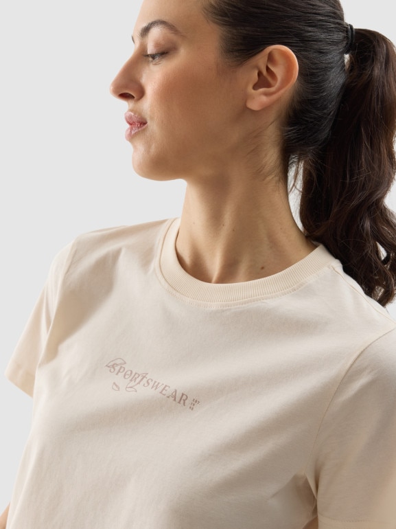 Damski t-shirt z nadrukiem 4F 4FWSS24TTSHF1354 - żółty