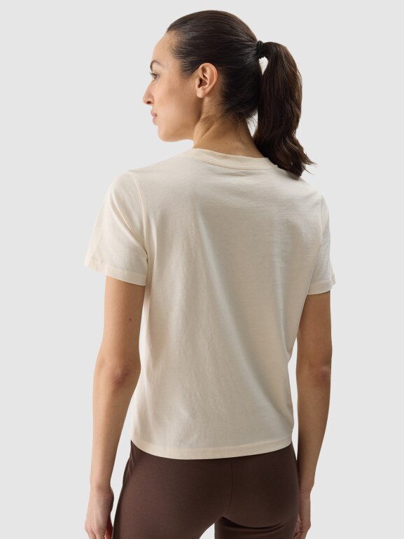 Damski t-shirt z nadrukiem 4F 4FWSS24TTSHF1354 - żółty