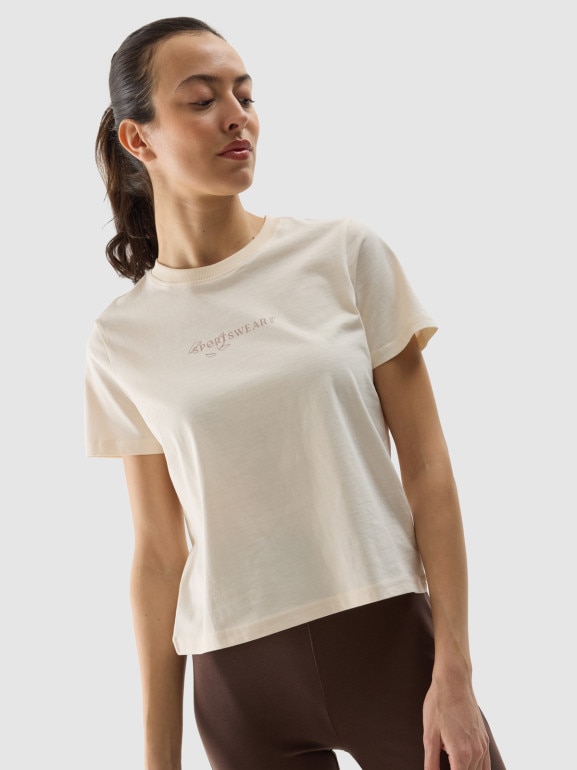 Damski t-shirt z nadrukiem 4F 4FWSS24TTSHF1354 - żółty