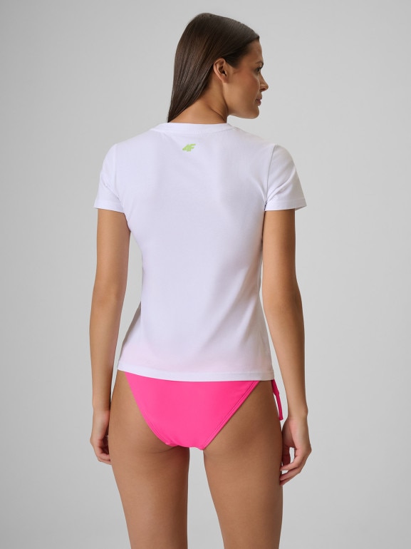 Damski t-shirt z nadrukiem 4F 4FWSS26TTSHF2717 - biały