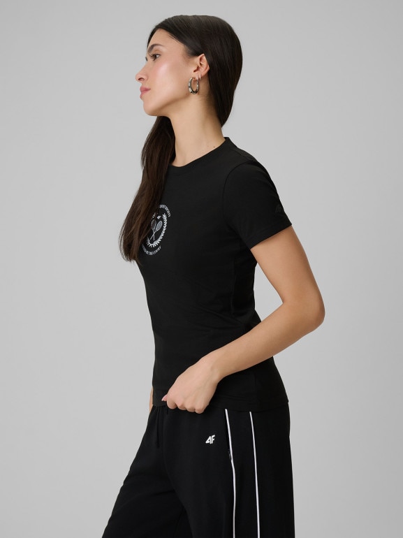 Damski t-shirt z nadrukiem 4F 4FWSS26TTSHF2723 - czarny