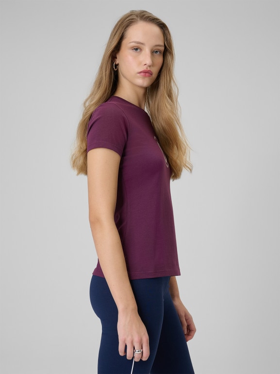Damski t-shirt z nadrukiem 4F 4FWSS26TTSHF2723 - fioletowy