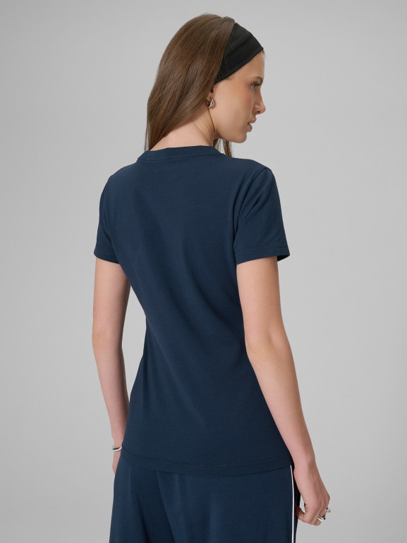 Damski t-shirt z nadrukiem 4F 4FWSS26TTSHF2723 - granatowy