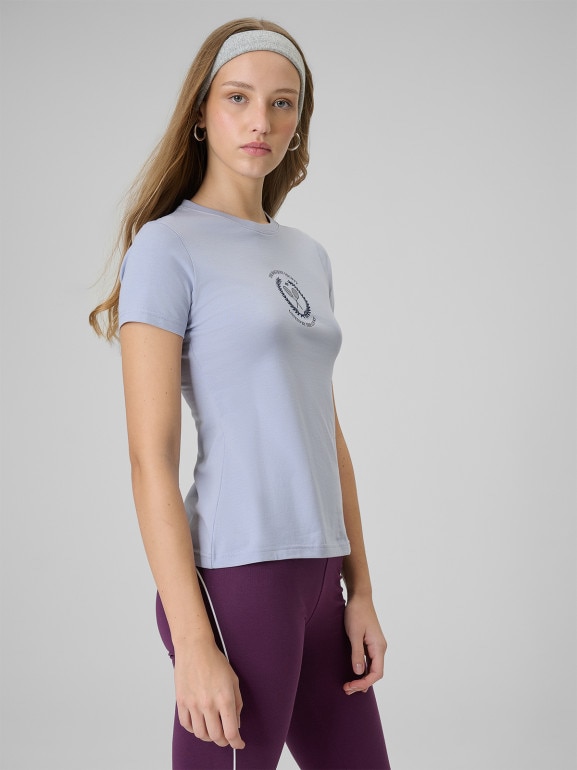 Damski t-shirt z nadrukiem 4F 4FWSS26TTSHF2723 - niebieski