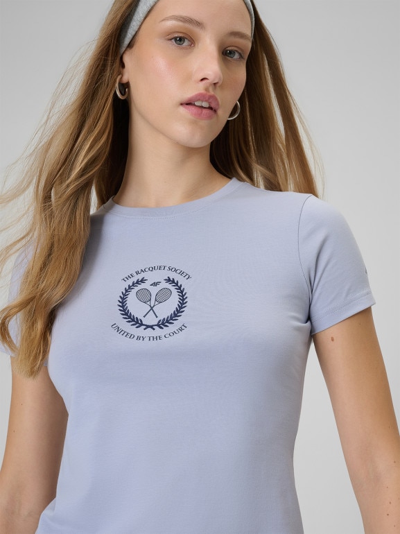Damski t-shirt z nadrukiem 4F 4FWSS26TTSHF2723 - niebieski