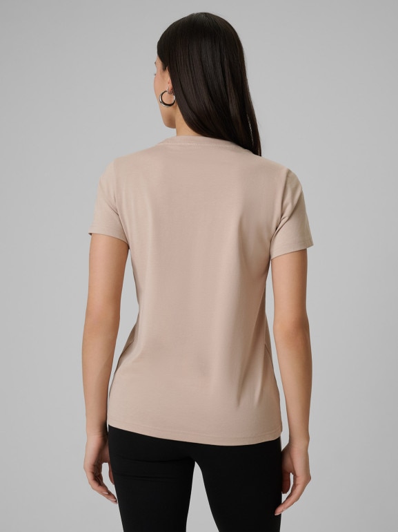 Damski t-shirt z nadrukiem 4F 4FWSS26TTSHF2724 - beżowy