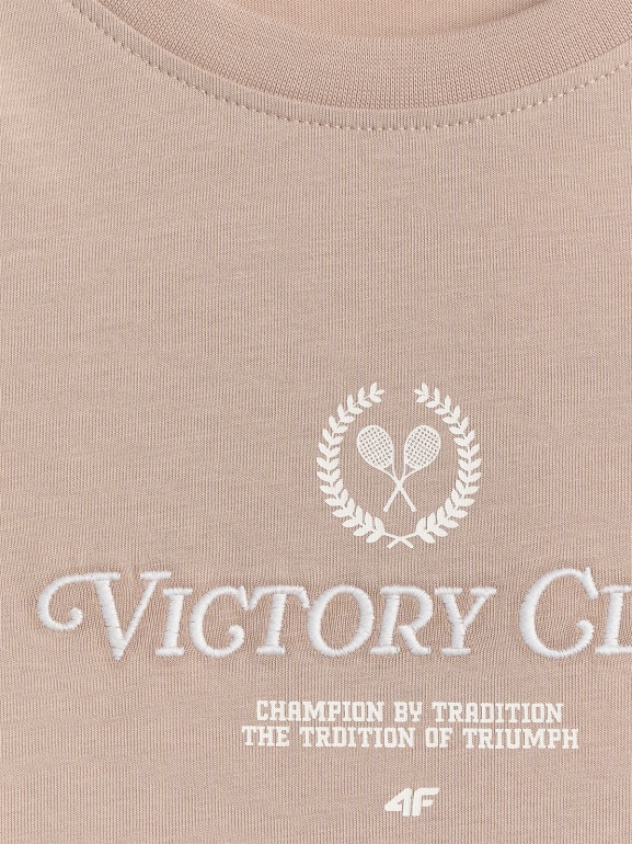 Damski t-shirt z nadrukiem 4F 4FWSS26TTSHF2724 - beżowy