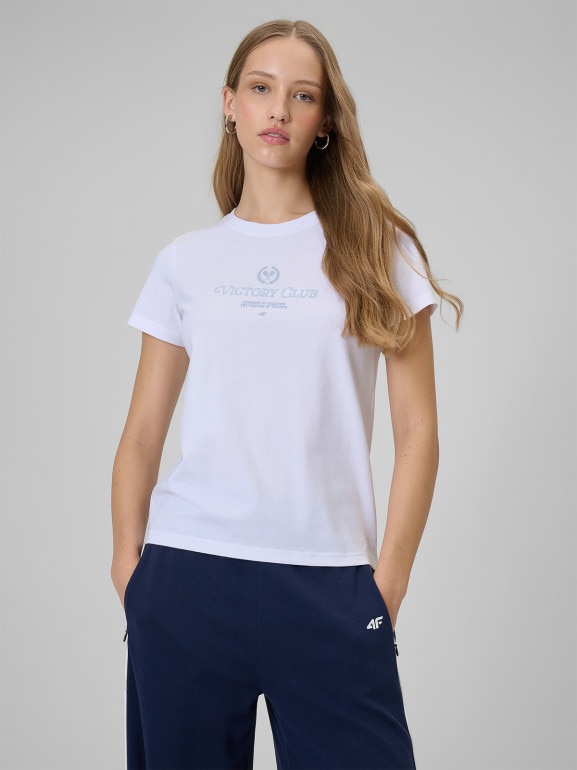Damski t-shirt z nadrukiem 4F 4FWSS26TTSHF2724 - biały