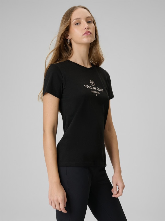 Damski t-shirt z nadrukiem 4F 4FWSS26TTSHF2724 - czarny