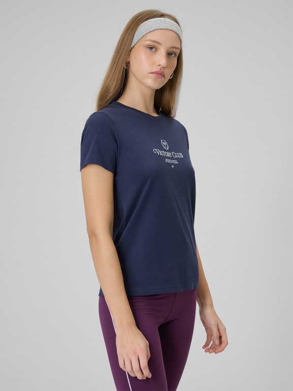 Damski t-shirt z nadrukiem 4F 4FWSS26TTSHF2724 - granatowy