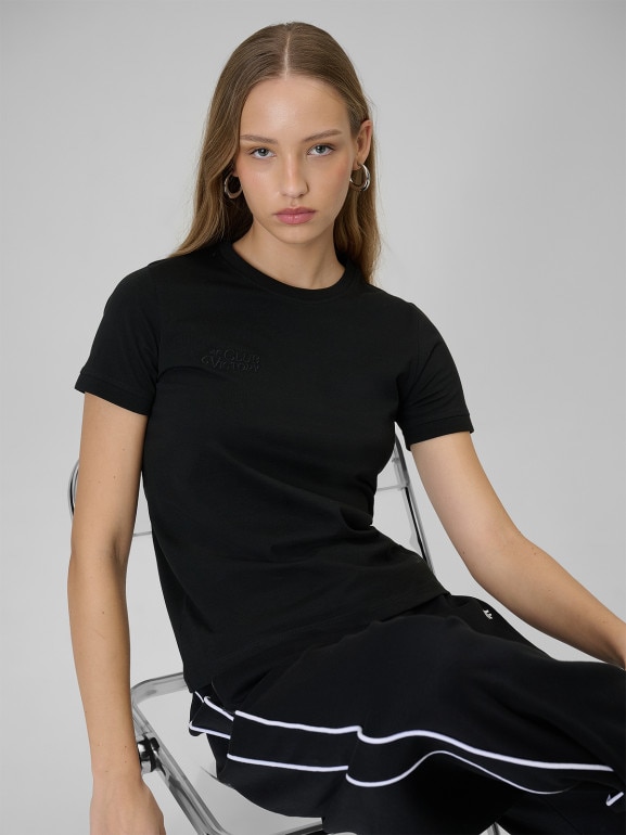 Damski t-shirt z nadrukiem 4F 4FWSS26TTSHF2725 - czarny