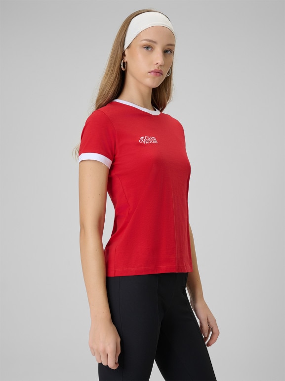 Damski t-shirt z nadrukiem 4F 4FWSS26TTSHF2725 - czerwony